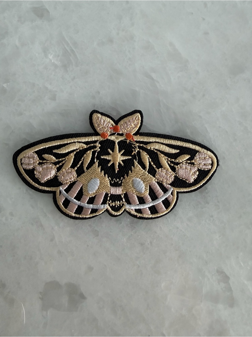 Embroidered Moth Patch - Black and Beige Decorative Iron-On
